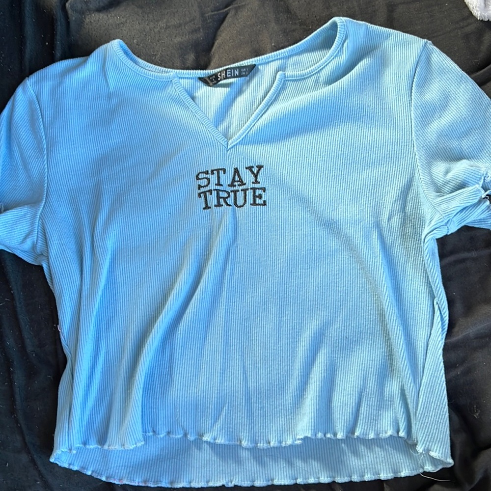 Blue engraved crop top